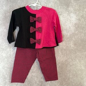 VTG 90s Pogo Club of NY 2 pc Fuchsia & Black Outfit Houndstooth Colorblock  18mo